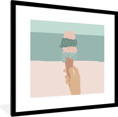 Produktbild von MuchoWow® Gerahmtes Poster Sommer - Eiscreme - Blau 40x40 cm - Poster mit Schwarzem Bilderrahmen Wandposter Rahmen Foto Bilder - Poster - Plakat im Rahmen