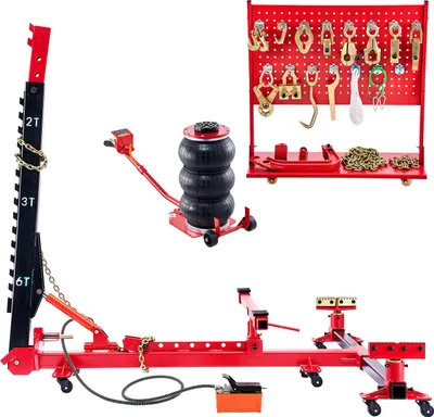Produktbild von Karosserie-Rahmenabzieher und Richtgerät, 6 t Spannungs-Karosseriereparaturausrüstung mit 3 t Airbag-Wagenheber und 45 MPa Hydraulik Fußpumpe, inkl. 16 Richtwerkzeugen, für Autowerkstätten