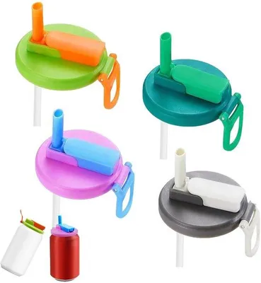 Productafbeelding van Ibenzoa® 4-delige set herbruikbare siliconen deksels met rietje voor blikjes, diameter 5,3 cm, transparant, gemaakt van PP en siliconen, afmetingen 5,4 x 5,4 x 0,1 cm, gewicht 100 g