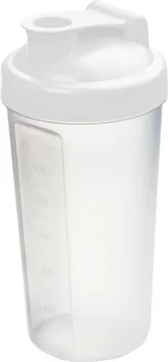 Produktbild von Shaker 600 ml "Protein" - Gym Shaker für Eiweiß- & Sportgetränke - inkl. herausnehmbarem Sieb & praktischer Skala - einfach zu reinigen - weiß/transparent