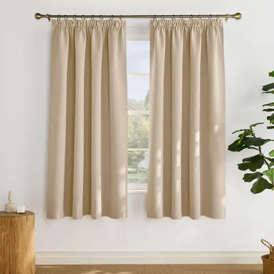 Productafbeelding van Gordijnen voor de woonkamer met volant, set van 2, 175 cm hoog, 140 cm breed, kleur: Biscotti Beige