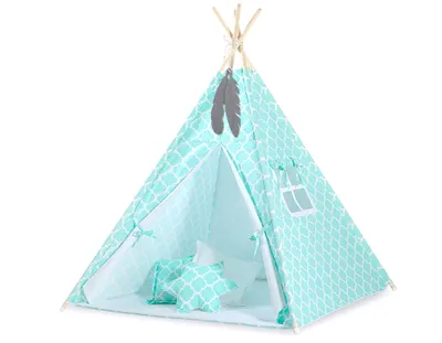 Image de Tipi tente pour enfants avec décorations suspendues vert menthe