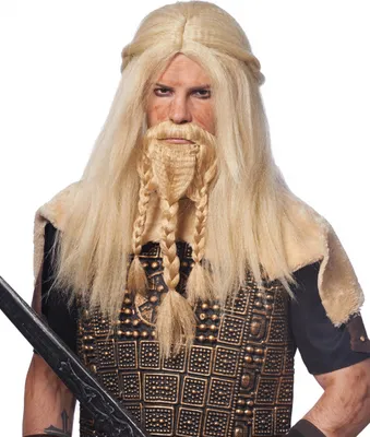 Produktbild von Blonde Vikinger Perücke mit Bart als Kostüm Accessoire für Halloween und Karneval