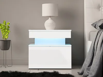 Obrázek produktu pro Noční stolek s LED osvětlením USOA - lesklý bílý / matný bílý