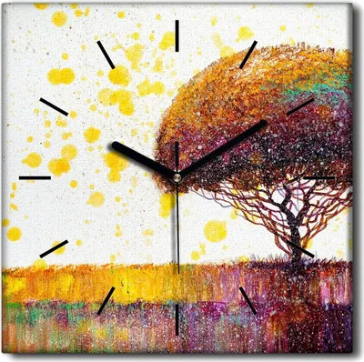 Produktbild von Coloray Uhr auf Leinwand 30x30 cm Wand Uhr Dekoration Wohnzimmer Segeltuch schwarze Hände -Bäumelandschaft.