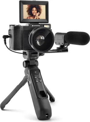 Produktbild von AgfaPhoto Vlogging-Set Kamera VLG-4k mit Weitwinkelobjektiv Powerbank-Stativ - Digitalkamera - 24 MP