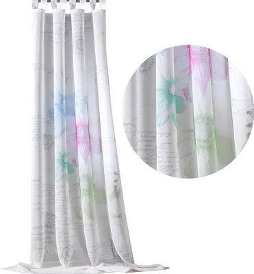 Produktbild von heimtexland ® Schlaufenschal Vorhang Leinen Natur Transparent Deko Gardine HxB 255x140 cm Blumen Lettering Pastell Typ756 Bunt