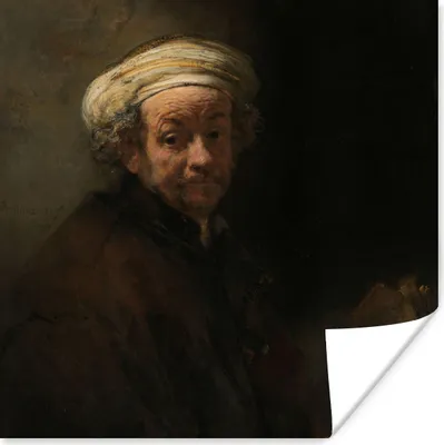 Produktbild von MuchoWow® Poster Selbstbildnis als der Apostel Paulus - Gemälde von Rembrandt van Rijn 100x100 cm - Babyzimmer