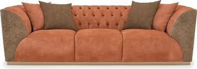 Produktbild von Casa Padrino Luxus Chesterfield Sofa Orange / Braun / Messing 250 x 98 x H. 73 cm - Wohnzimmer Sofa - Hotel Sofa - Wohnzimmer Möbel - Chesterfield Möbel - Luxus Möbel - Luxus Einrichtung