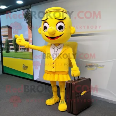 Immagine prodotto di Personaggio del costume della mascotte REDBROKOLY dell Alleanza gialla vestito con una gonna e valigette