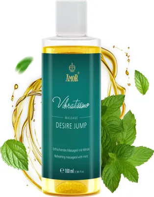 Immagine prodotto di Vibratissimo Desire Jump 100 ml Olio da massaggio - Freschezza frizzante con profumo di menta - Stimolante, massaggio rinfrescante con menta, olio dell'amore