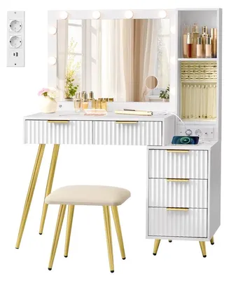 Immagine prodotto di Tavolino da trucco con sgabello e specchio | Bianco nuvola | 110x40x135 cm