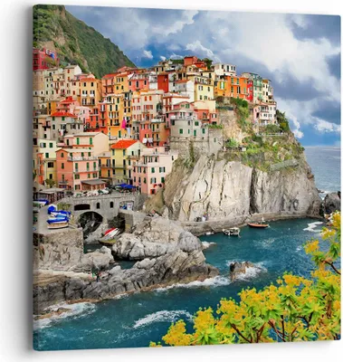 Produktbild von Bild auf Leinwand - Leinwandbild - Italien küste felsen landschaft - 40x40cm - Wand Bild - Wanddeko - Leinwanddruck - Bilder - Kunstdruck - Wanddekoration - Leinwand bilder - Wandkunst - AC40x40-2710