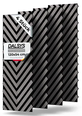 Produktbild von Dalsys 4x Akustikpaneele Holz 120x54cm mit Fischgrät-Muster Grau - Akustik Paneele Wand - Wandpaneele Holz für Schallschutz in Büro & Wohnräumen - Holzpaneele Wand - Wandverkleidung innen