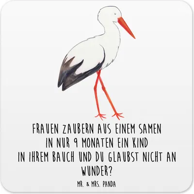 Produktbild von Mr. & Mrs. Panda Untersetzer für Gläser Storch 6er Set - Weiß - Geschenk, Coaster, Lustige Sprüche, Baby, Mütter, Tassenuntersetzer, Glas-Untersetzer, Getränkeuntersetzer