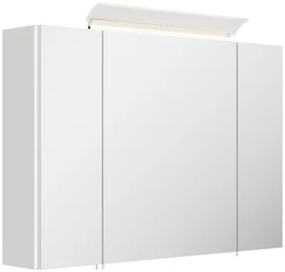 Produktbild von Spiegelschrank 90cm inkl. Design LED-Lampe und Glasböden weiss hochglanz