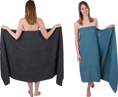 Produktbild von Betz 2 Stück XXL Badetücher 100 x 200 cm BERLIN Saunatücher 100% Baumwolle Farbe – graphit-taubenblau