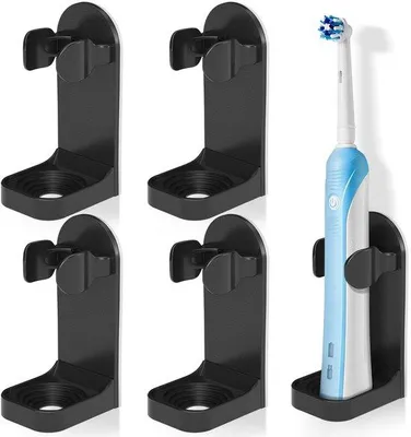 Image de Lot de 4 supports pour brosses à dents électriques, noir, universel, forte adhérence, réglable