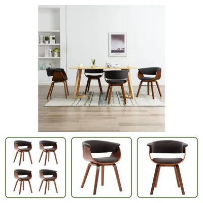 Image de The Living Store Chaises de salle à manger 4 pcs. Gris Bois courbé et tissu
