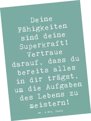 Produktbild von Mr. & Mrs. Panda Postkarte Spruch Vertrauen in Fähigkeiten - Meeresbrise - Geschenk, Lebensaufgaben, Ansichtskarte, Mutmacher, Postkarten, Selbstvertrauen stärken, Trost