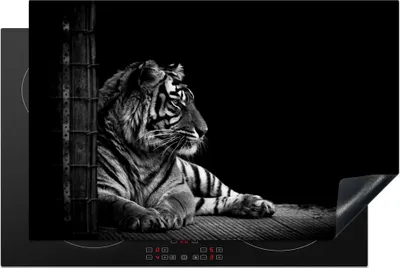 Produktbild von KitchenYeah© Herdabdeckplatte Tiger - Tiere - Schwarz - Weiß , 80x52cm, Küche Deko, Glaskeramikkochfeld Herdabdeckung, Abdeckplatte fùr Kochfeld