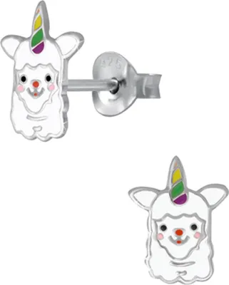 Produktbild von Kinder Ohrstecker 925 Silber Ohrringe für Mädchen Alpaka Einhorn | 7 mm x 9 mm