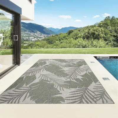 Produktbild von Outdoor Teppich I UV-Stabil Für Drinnen und Draußen I Terrasse Balkon Garten Wohnzimmer Badezimmer Küche Flur Läufer |  Tropen Grün