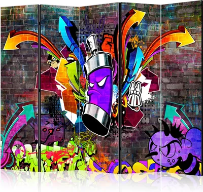 Produktbild von 5-teiliger Doppelseitiger Vlies Paravent - Graffiti: Colourful attack II 225x172 cm Street art i-C-0088-z-c