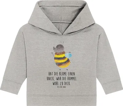 Produktbild von Mr. & Mrs. Panda Organic Baby Hoodie Hummel flauschig 12. - 18. Monat - Heather Grey - Geschenk, Kapuzensweatshirt, Blume, Biene, Natur, Kapuzenshirt, Lustige Sprüche