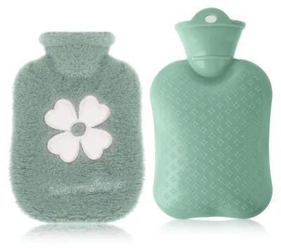 Image de Bouillotte - Housse peluche douce - 500 ml - Sans fuite - Vert