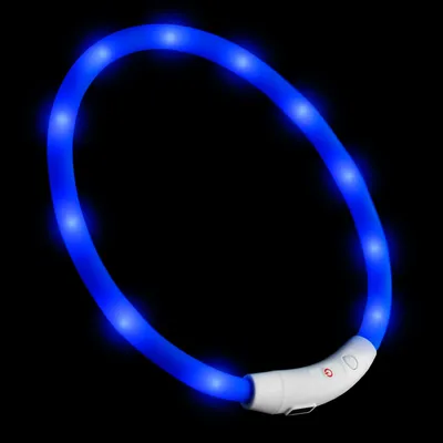 Produktbild von PRECORN LED USB-C Halsband Hund Silikon Hundehalsband Leuchthalsband für Hunde aufladbar per USB-C (Größe S-L auf 18-65 cm individuell kürzbar) blau
