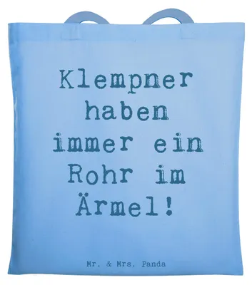 Produktbild von Mr. & Mrs. Panda Tote Bag Spruch Klempner Helden - Sky Blue - Geschenk, Handwerker, Klempnerarbeiten, Beruf, Schultasche, Tasche, Alltagshelden, Berufsgestaltung, Berufe