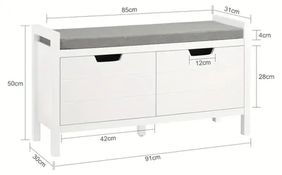 Image de Meuble à chaussures - Rangement à chaussures - Banc à chaussures - Étagère à chaussures - Meuble d'entrée - Blanc - MDF avec pieds en bois