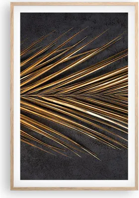 Produktbild von Gerahmtes Poster - Rahmen in heller Eiche - Blatt golden schwarz - 61x91,5 cm - Wand Bild - Wanddeko - Wandbilder - Kunstposter - Wandposter - Bilderrahmen - Bilder - Kunstdruck - P2NPA61x91-5091