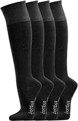 Produktbild von TippTexx 24 4 Paar Bambus-Kniestrümpfe ohne Gummidruck, Schwarz, Größe 43-46