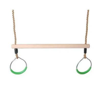 Image de Wippchen-Shop Trapèze en bois avec anneaux métalliques ronds Balançoire en bois vert