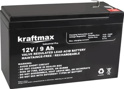 Produktbild von Kraftmax Industrial Pro Bleiakku [ 12V / 9Ah ] AGM Hochleistungs- Blei Akku der Neusten Generation