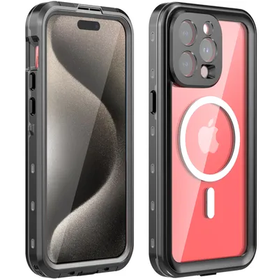Obrázek produktu pro Vodotěsné pouzdro pro iPhone 15 Pro, kompatibilní s MagSafe, prachotěsné a sněhotěsné, IP68 kompletní ochranné pouzdro s integrovanou ochrannou fólií na displej černé