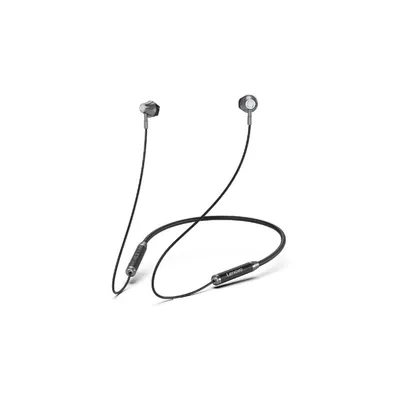 A pair of black wireless earbuds with a connecting neckband, presented on a white background.