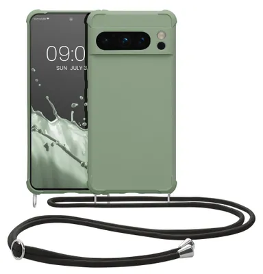 Produktbild von kwmobile Necklace Case kompatibel mit Google Pixel 8 Pro Hülle - Cover mit Kordel zum Umhängen - Silikon Schutzhülle Graugrün