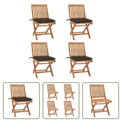 Produktbild von The Living Store Klappbare Gartenstühle mit Kissen 4 Stk. Massivholz Teak