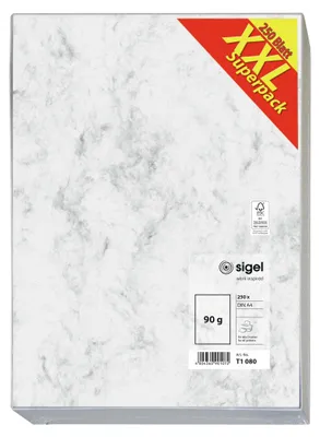 Produktbild von SIGEL T1080 Marmor-Papier, Aktion "XXL Superpack", grau, A4, 90 g/m², 250 Blatt
