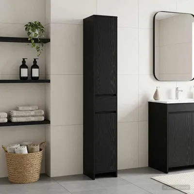Produktbild von Möbel Badezimmerschrank Schwarze Eiche 30 x 33 x 190 cm Holzwerkstoff - Badspiegel CC3171
