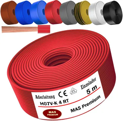 Obrázok produktu pre 5m žilový kábel H07 V-K RT 1x4 mm² červený jednožilový flexibilný