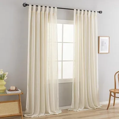 Image de Rideaux en mélange de lin, couleur crème, lot de 2, H 220 x 140 cm