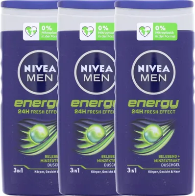 Produktbild von 3 x NIVEA MEN Energy je 250ml Duschgel 3in1 Körper Gesicht & Haar