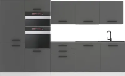 Immagine prodotto di Cucina Belini blocco cucina Grace - mobili da cucina 300 cm cucina componibile completamente attrezzata senza elettrodomestici con pensili e basi, con piani di lavoro, argento opaco