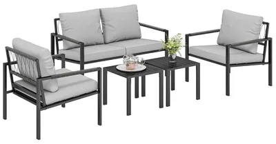 Produktbild von Outsunny Gartenmöbel Set 4 Personen wetterfest Balkonmöbel-Set mit 2er Sofa