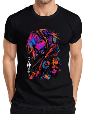 Productafbeelding van Anime-meisje, cyberpunk, techwear, Japan, Y2K, otaku, heren T-shirt, zwart, maat S