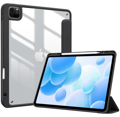 Produktbild von ProCase Hülle für 12,9" iPad Pro mit Stifthalter 2022/2021/2020/2018 (6/5/4/3 Generation), Stoßfeste Smart Case Cover mit transparenter Rückseitenschale Schutzhülle für iPad Pro 12,9 Zoll -Schwarz – G